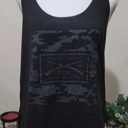 Women's Grunt Style Black Tank Top With Gray Camo Design