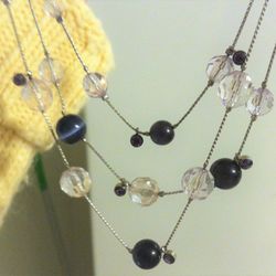 Beautiful Glass Purple Beads with White Plastic Rounds & Shiny Purple Tiny Rhinestones Necklace