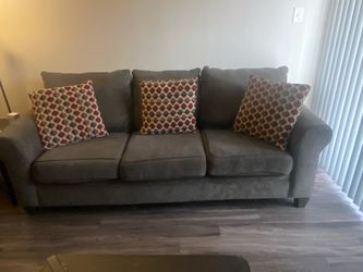 2 gray living room couches with pillows included
