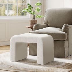 White Vanity Stool, 24" Wide Foot Rest for Couch, Large Foot Stool Ottoman, Modern Extra Seating for Living Room, Shoe Bench for Entryway, Dressing Ch