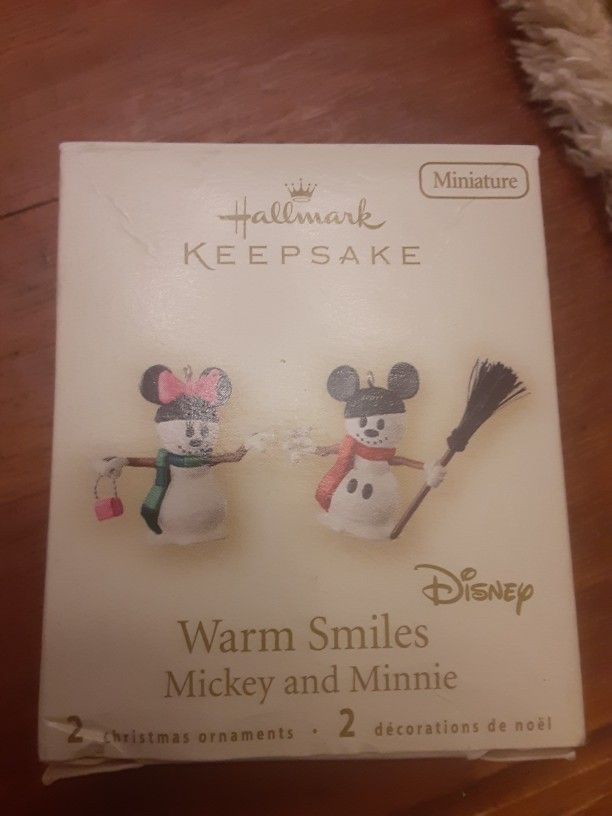 Hallmark Mickey Mouse & Minnie Christmas Tiny Snowman Hanging Ornaments Vintage Disney