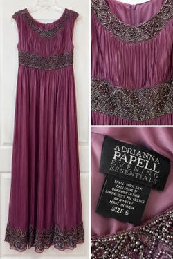 Adrianna Papell Evening Essentials 100% Silk Beaded Gown | Size 6 | Renaissance-Inspired Formal Dress