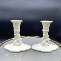 Vintage Cowan Pottery 4.5” Cream Seahorse Candle Holders 