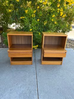 Pair of MCM Danish Teak “ step “ nightstands ( can deliver for $10 )