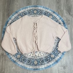 PRETTYGARDEN Women’s Small Pink Tie Front Bow Puff Sleeve Knit Cardigan Sweater Cottage Core Coquette 