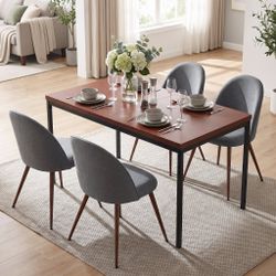 Homy Casa CAJON 150+HAVEN 5PC Dining Set 59" Dark Wood Table with 4 Haven Gray Fabric Chairs in Walnut and Black Open Box
