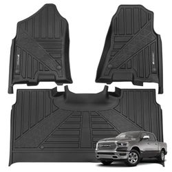Floor Mat Custom for Dodge Ram 1500 SuperCrew Cab 2019-2024(New Body only), All Weather Waterproof TPE Floor Mats for Ram 1500 with Rear UnderSeat Fac