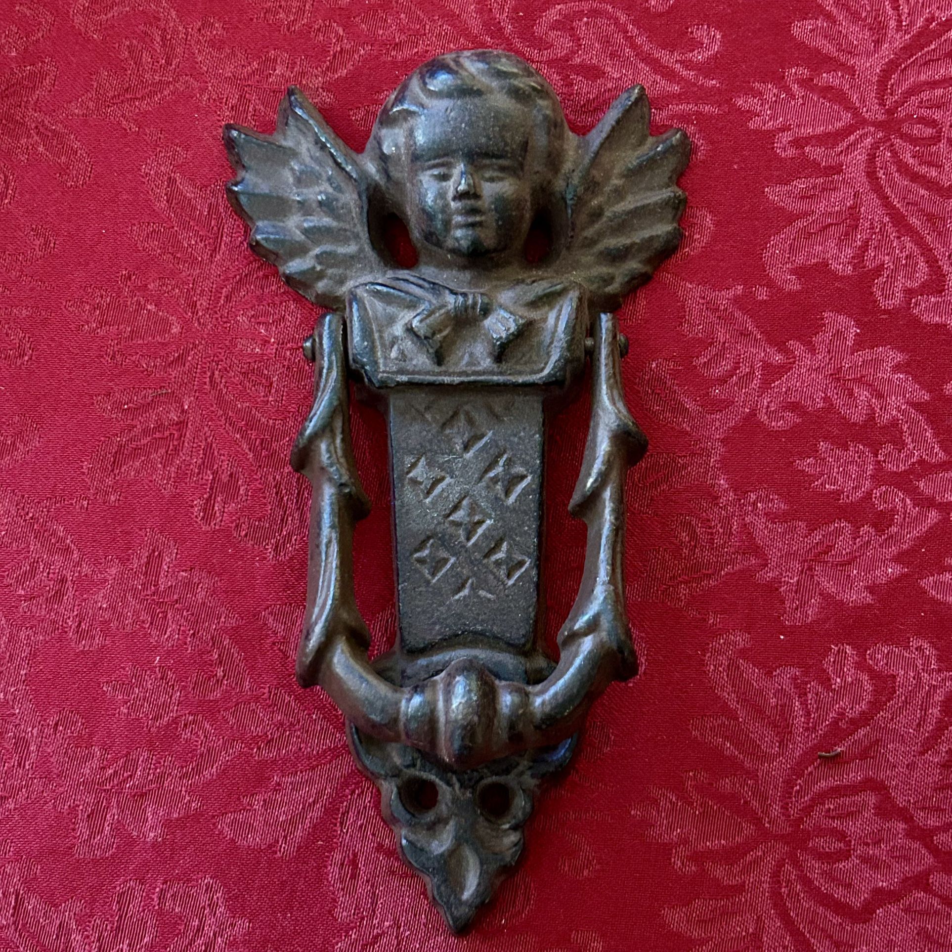 Vintage Victorian Cast Iron Guardian Angel Cherub Door Knocker — 8"