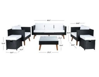 SAFAVIEH Outdoor Gojka 6-Piece Wicker Patio Set with Sofa, Chairs, Ottomans and Glass Top Coffee Table
