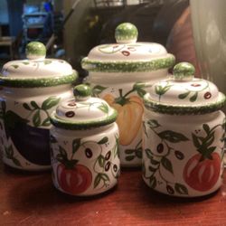 Four Ceramic Containers. Flour Sugar 