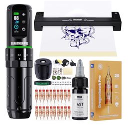 Dragonhawk L3 Wireless Tattoo Machine Kit W/ A4 Thermal Printer