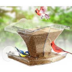 Window Bird Feeder with Waterproof Birdseed Storage,Birds Feeders for Outdoors,Strongest Suction Cups,Large Capacity,Bird Lover Gitfs