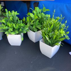 Three small artificial plants