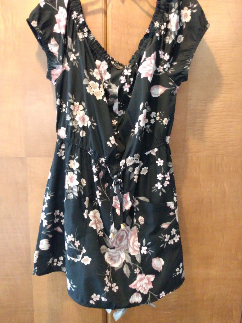 Mint Of Blush Black Flower Dress XL