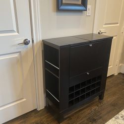 Dark brown wine and glass holder hutch