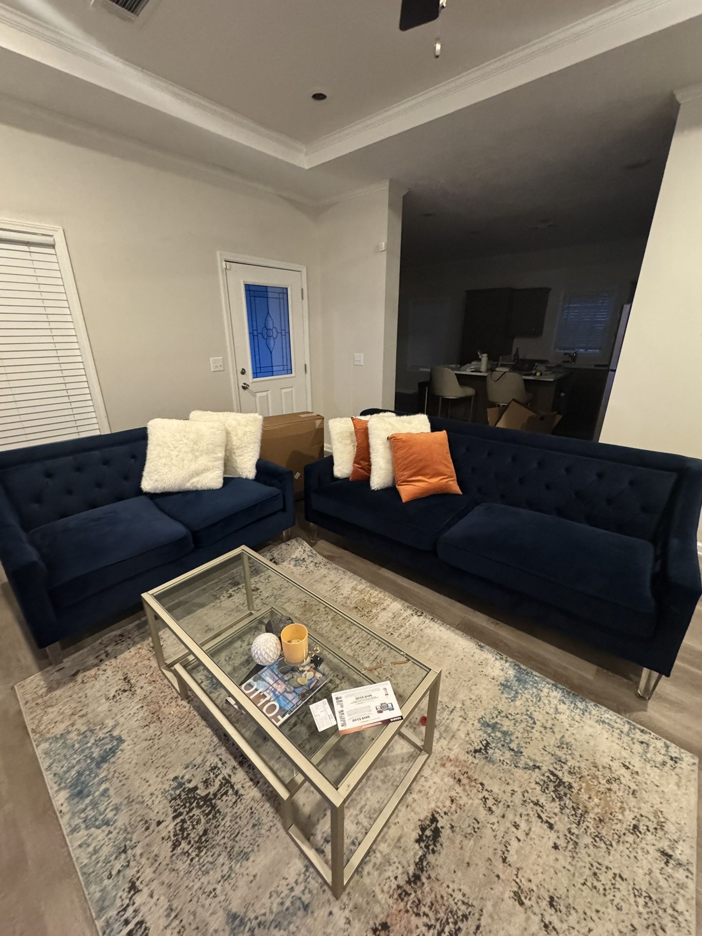 Velvet Blue Sofa And Loveseat 