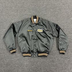 Vintage Yellow Freight Trucker Satin Club Bomber Jacket by Buffalo USA ~ XL