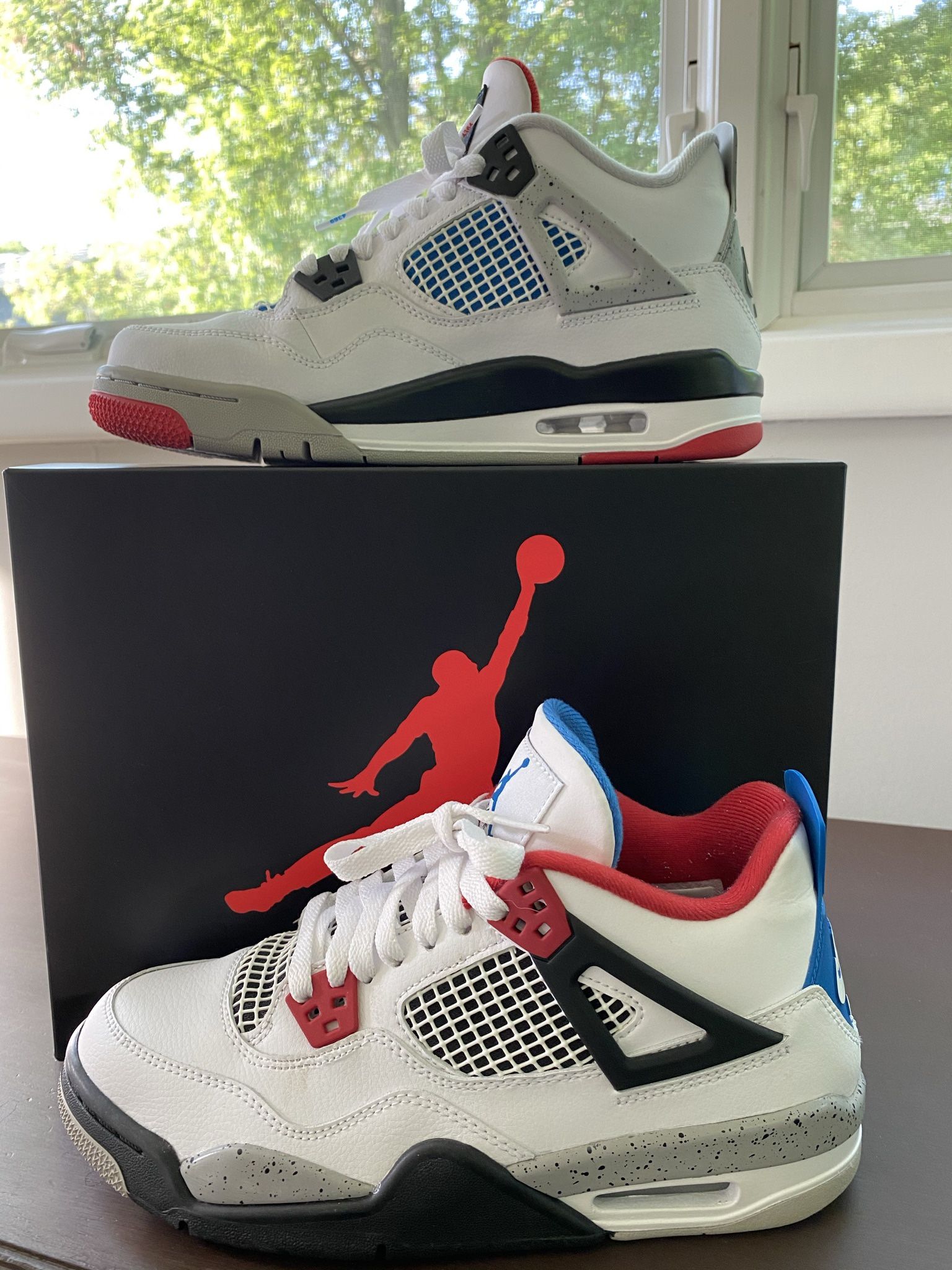 Air Jordan 4 Retro What The (GS) White/Military Blue Fire Red Size 7Y