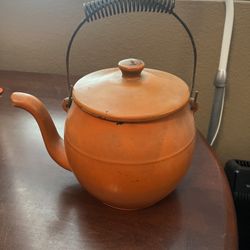 Antique Large Cast Iron Kettle, With Wire Handle, Vintage Coal Stove Kettle