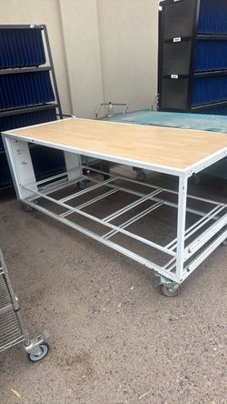2 Shelf Metal industrial workbench on wheels