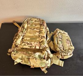 Tactical Backpack SET – Large MOLLE Pack + Matching Waist Pack – Camo, Brand New