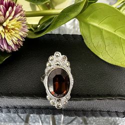 Antique Garnet & Marcasite Ornate Pinky Ring Size 2 1/2.