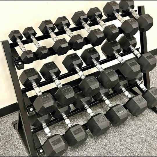 NEW Rubber Hex Dumbbells 5lb - 50lb Dumbbell Pairs Olympic Weights Home Gym Workout Equipment Fitness Weight Set 