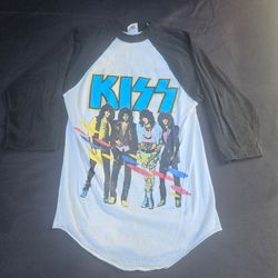 KISS 1985-'86 Asylum World Tour Band Shirt 3/4 Raglan Signal Tag Made in USA M