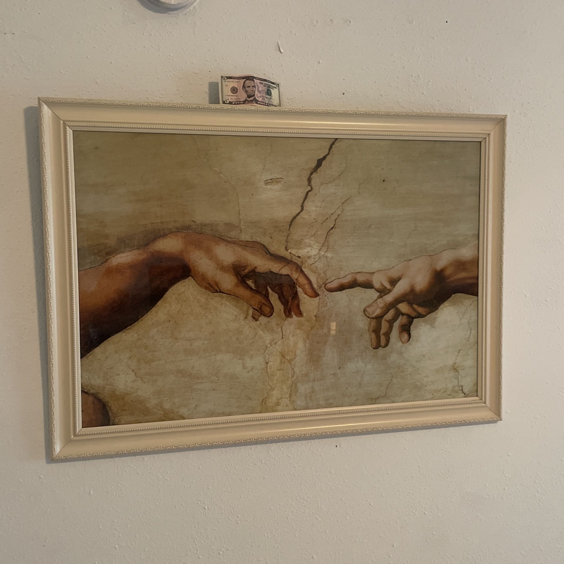 Big Framed Michelangelo’s “Creation Of Adam” Painting 