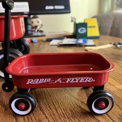 Tiny Miniature Red Radio Flyer Toy Wagon 7” x 3””