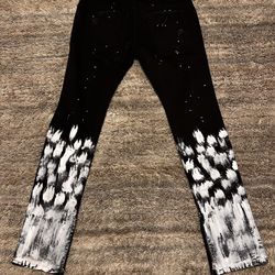 Young & Reckless Black White Paint Splatter Denim Men's Jeans Stretch Button Zip