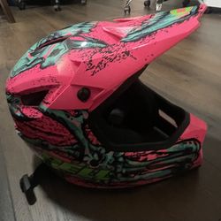 Bell DirtBike Helmet Pink+Teal Skull Design Adult Large
