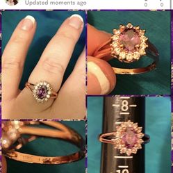 Nwot Beautiful 18k rose gp purple stone halo ring in size 8.  #rosegold #18k #goldplated #halo