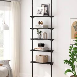Tall Adjustable Ladder Shelf, Wood Shelving Unit 