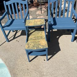 Solid wood patio wide arm chairs - 24 inches wide/ seat to floor 17.5 inches (2)- sturdy With Vintage Side Table 