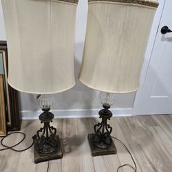Vintage Stiffel Brass and Glass Globe Hollywood Regency Style Lamps (pair)