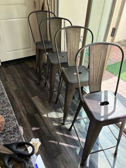 Set of 4 Metal Bar Stools with Back