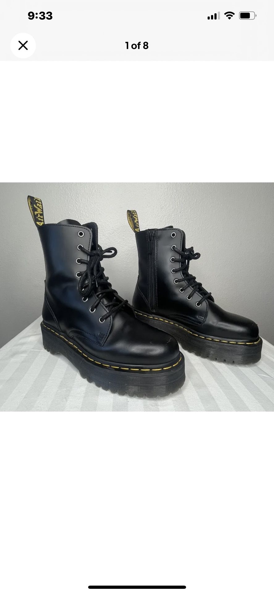 Dr Martens Jadon Platform Black Smooth Leather Zip Boots Sz U.S. 8/EU 39