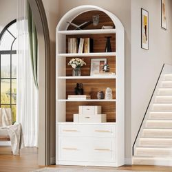 Modern Arched Bookshelf – White & Wood Display Shelf