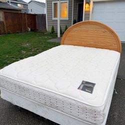Full/Queen Bed Frame Headboard Box Spring And Mattress 