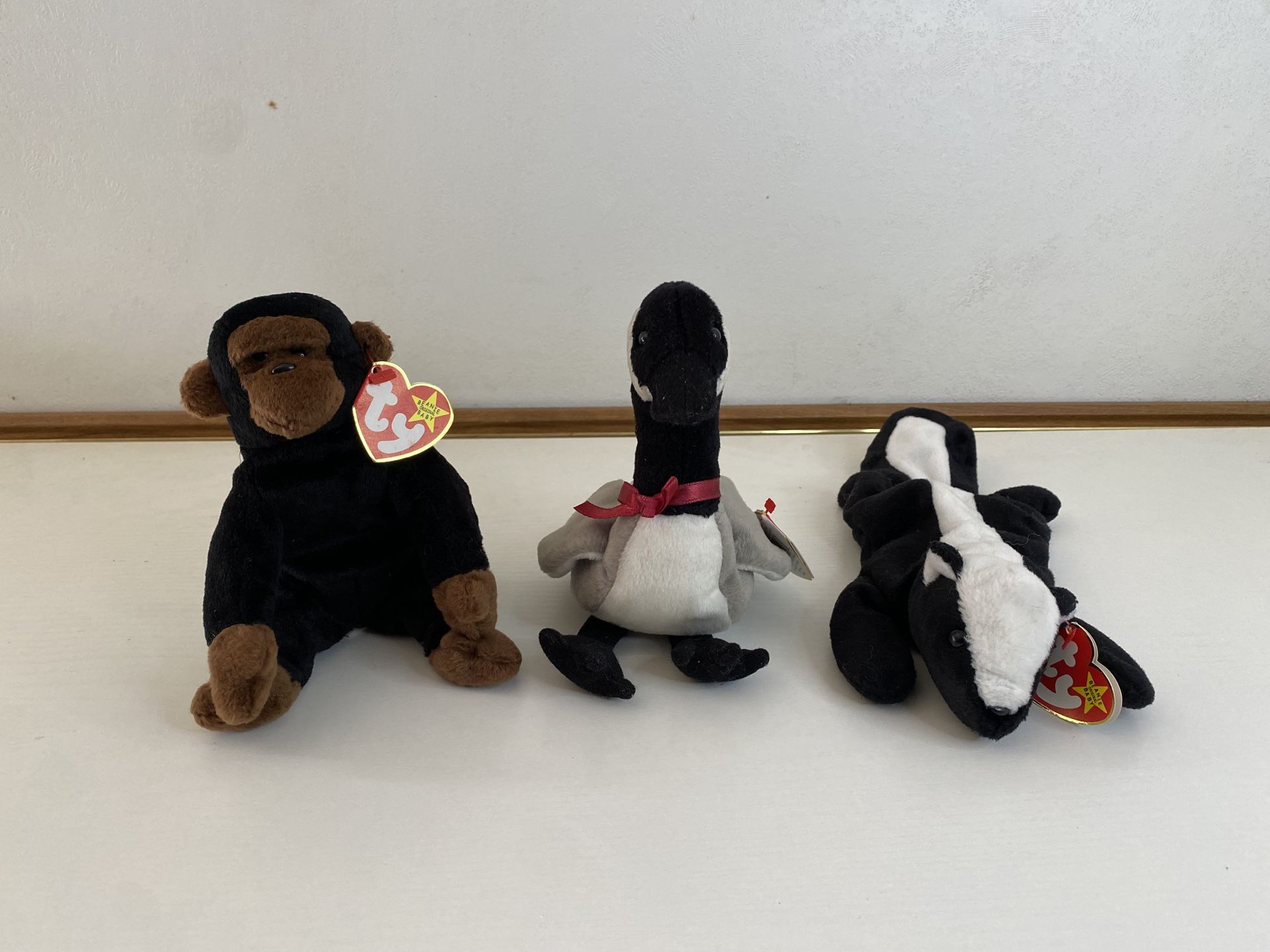 Set of 3 Ty Original Beanie Babies – Stinky, Congo & Loosy – Pre-Owned