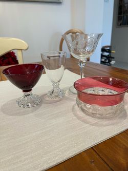 Royal ruby depression glass and boopie footed glasses dessert & wine glass