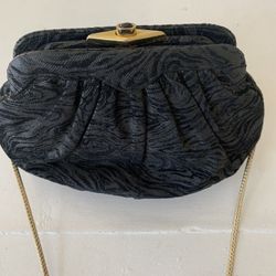 VINTAGE JUDITH LEIBER ONE OF A KIND BLACK EVENING CLUTCH- BLACK EMBOSSED  LEATHER 