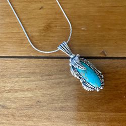 Carol Feeley Sterling Silver Turquoise Pendant and Adjustable Sterling Necklace