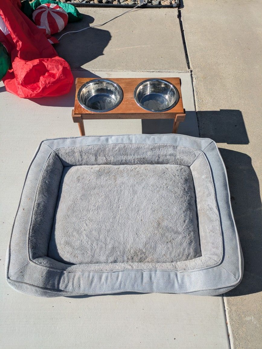 Dog Bed & Bowls