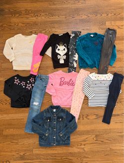 Size 6 Bundle of Six Girls Outfits (6 tops / 6 bottoms) & Jean Jacket (13 pieces total)