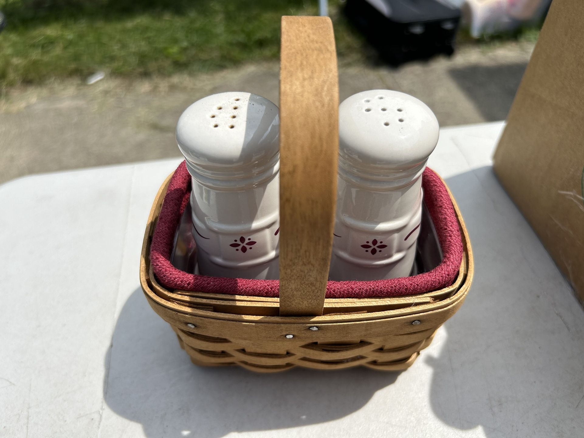 Longaberger Salt And Pepper Shakers In Basket