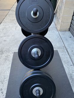 Olympic all black bumper plates with rack