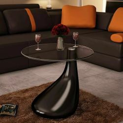🎉 BRAND NEW Coffee Table with Round Glass Top High Gloss Black