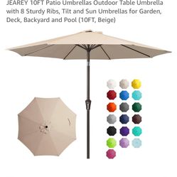 JEAREY 10FT Patio Umbrellas Outdoor Table Umbrella with 8 Sturdy Ribs, Tilt and Sun Umbrellas for Garden, Deck, Backyard and Pool (10FT, Beige)